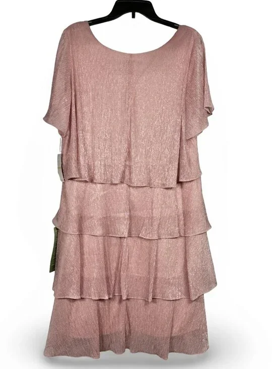 SLNY Tiered Metallic Shift Dress Womens 14 Faded Rose Flutter Sleeve Formal - Picture 3 of 10